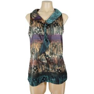 THE LIMITED Blouse S SMALL Womens Printed Fabric Colared Ruffle Sleeveless